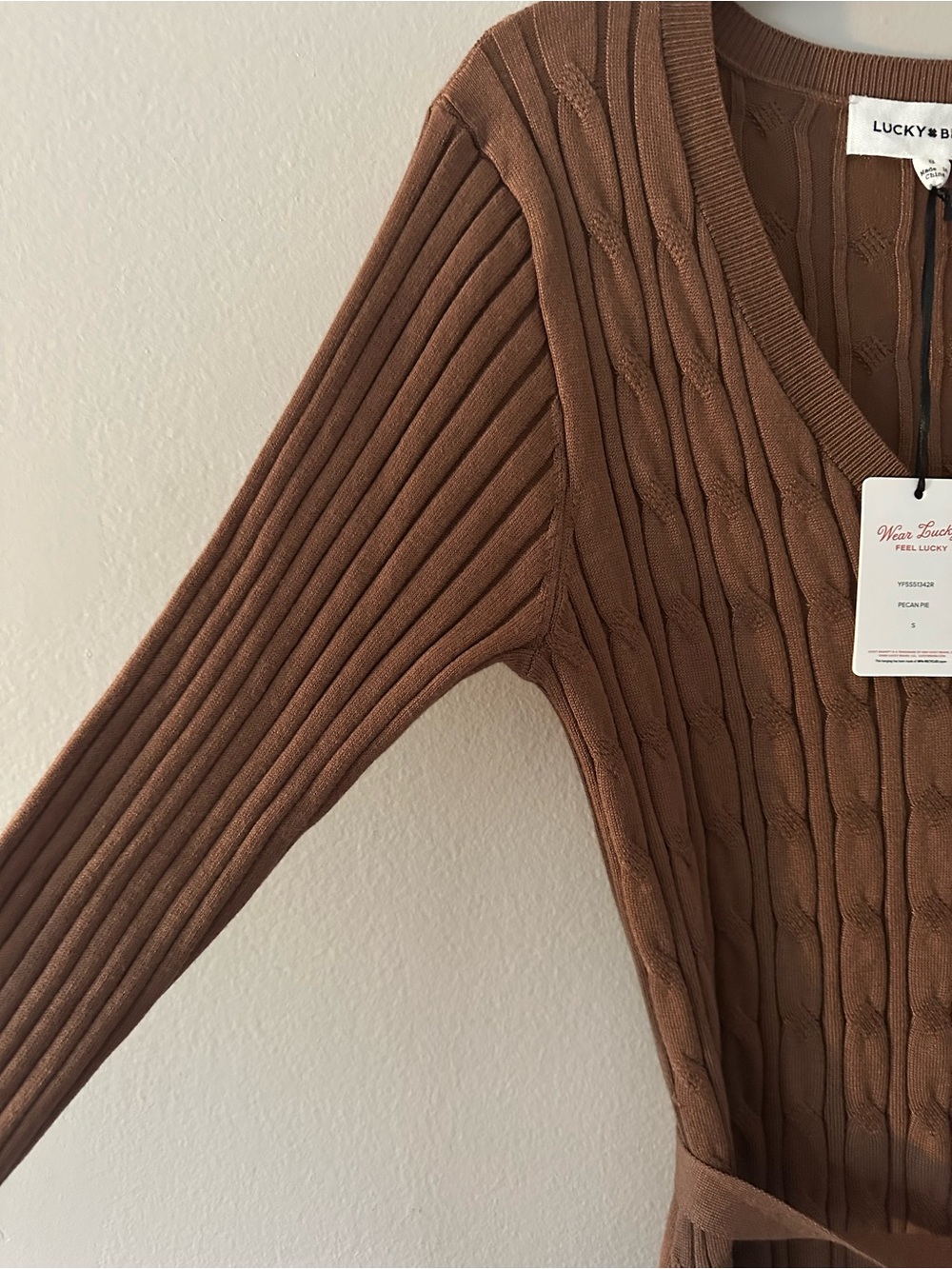 Lucky Brand Chocolate Brown Cable-Knit V-Neck Sweater Dress-NWT - Picture 5 of 6